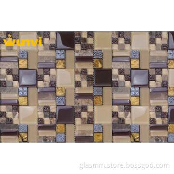 Mixed Colors Glass And Metal Mosaic Tile , Kitchen Backspla